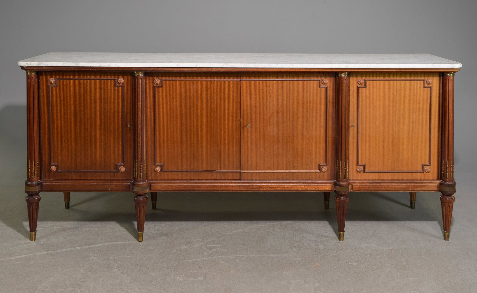 Louis XVI Style White Marble Top Sideboard #2: French Louis XVI Style White Marble Top Mahogany Sideboard / Enfilade - 37.5 inches tall x 91 x 23.5