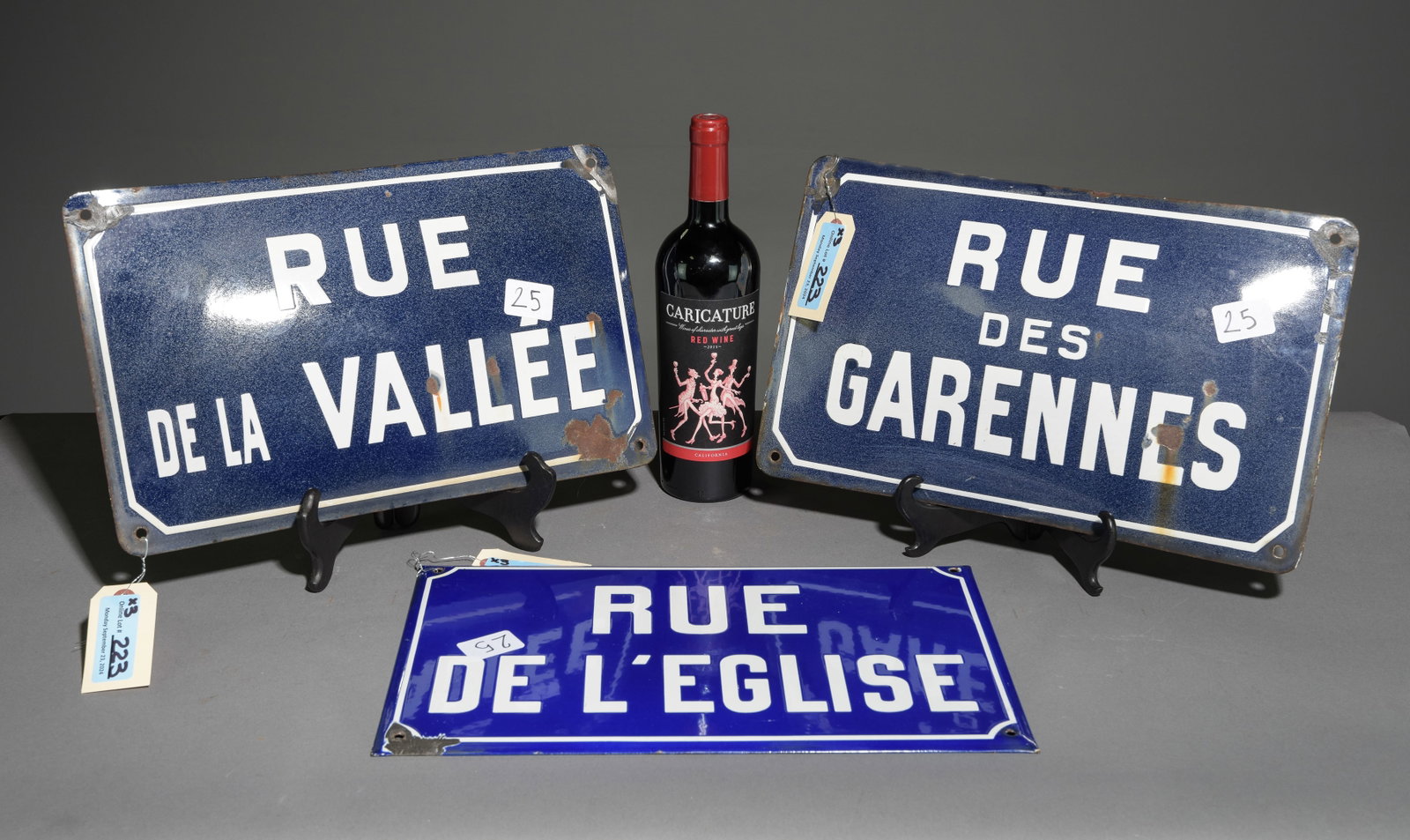 3 French Enamel / Metal Signs: 3 French Enamel / Metal Signs - 9.75 in tall x 15.75 x 1.5 each