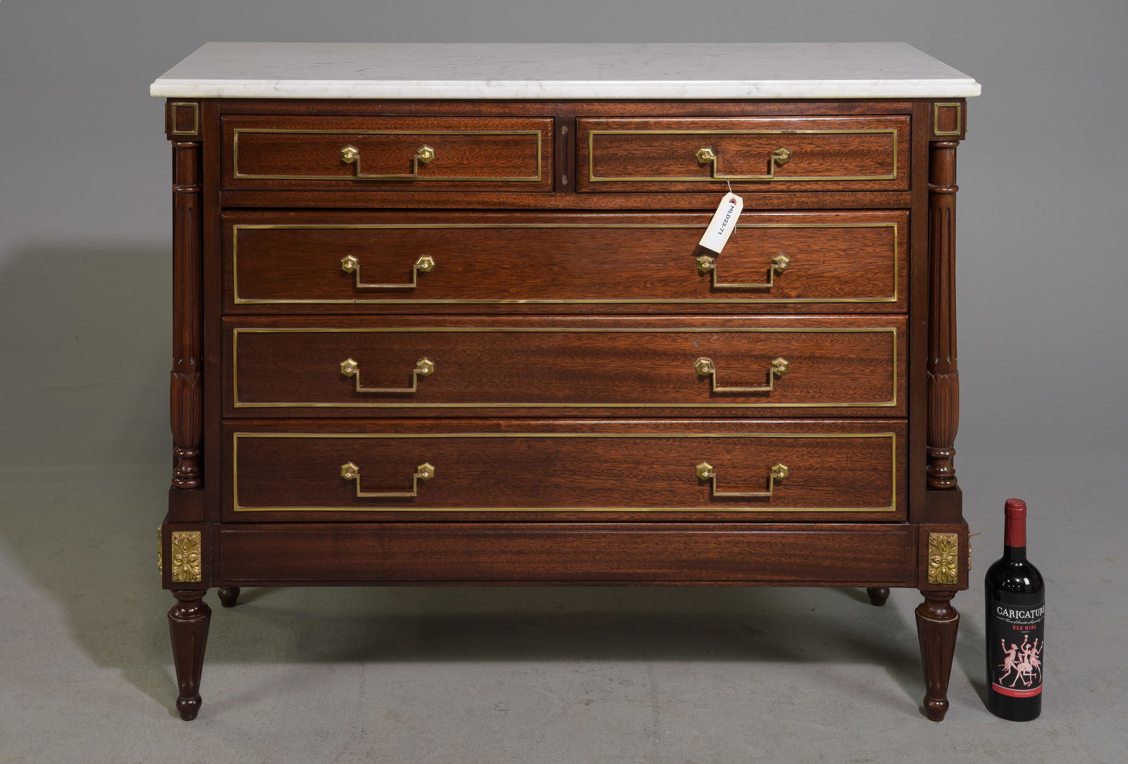 Louis XVI Style White Marble Top Mahogany Chest