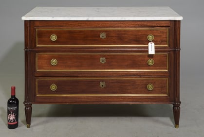 Louis XVI Style White Marble Top Mahogany Chest