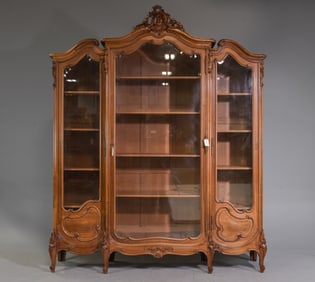 Louis XV Style Walnut Triple Door Bookcase