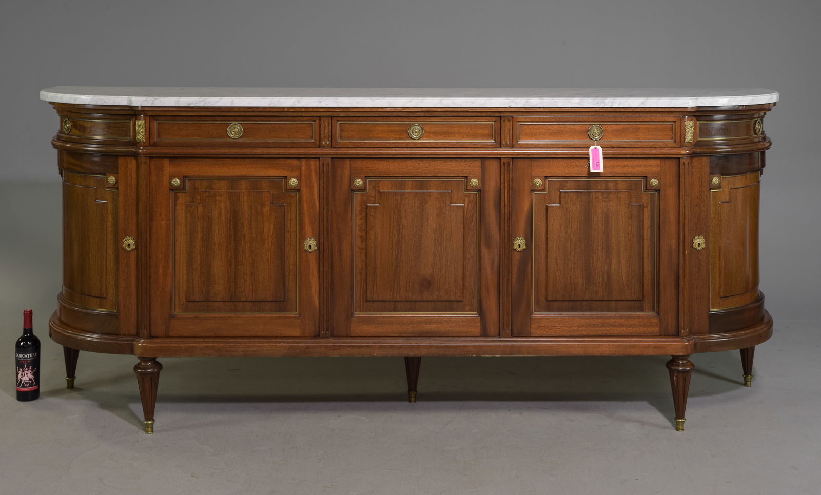 Louis XVI Style White Marble Top Sideboard: French Louis XVI Style White Marble Top Curved Sideboard / Enfilade c.1930's - 42 in tall x 99 x 22 - This is 8.25 feet long