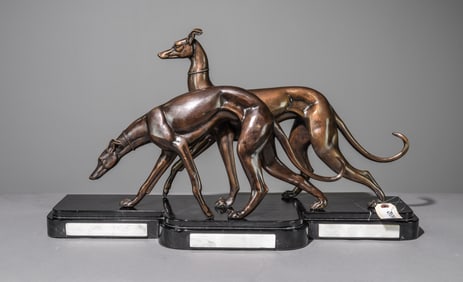 Bronze Whippets on Marble Base