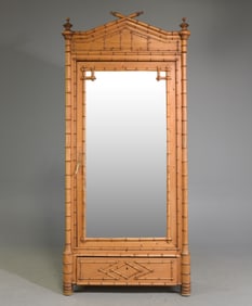 French Faux Bamboo Mirror Door Armoire