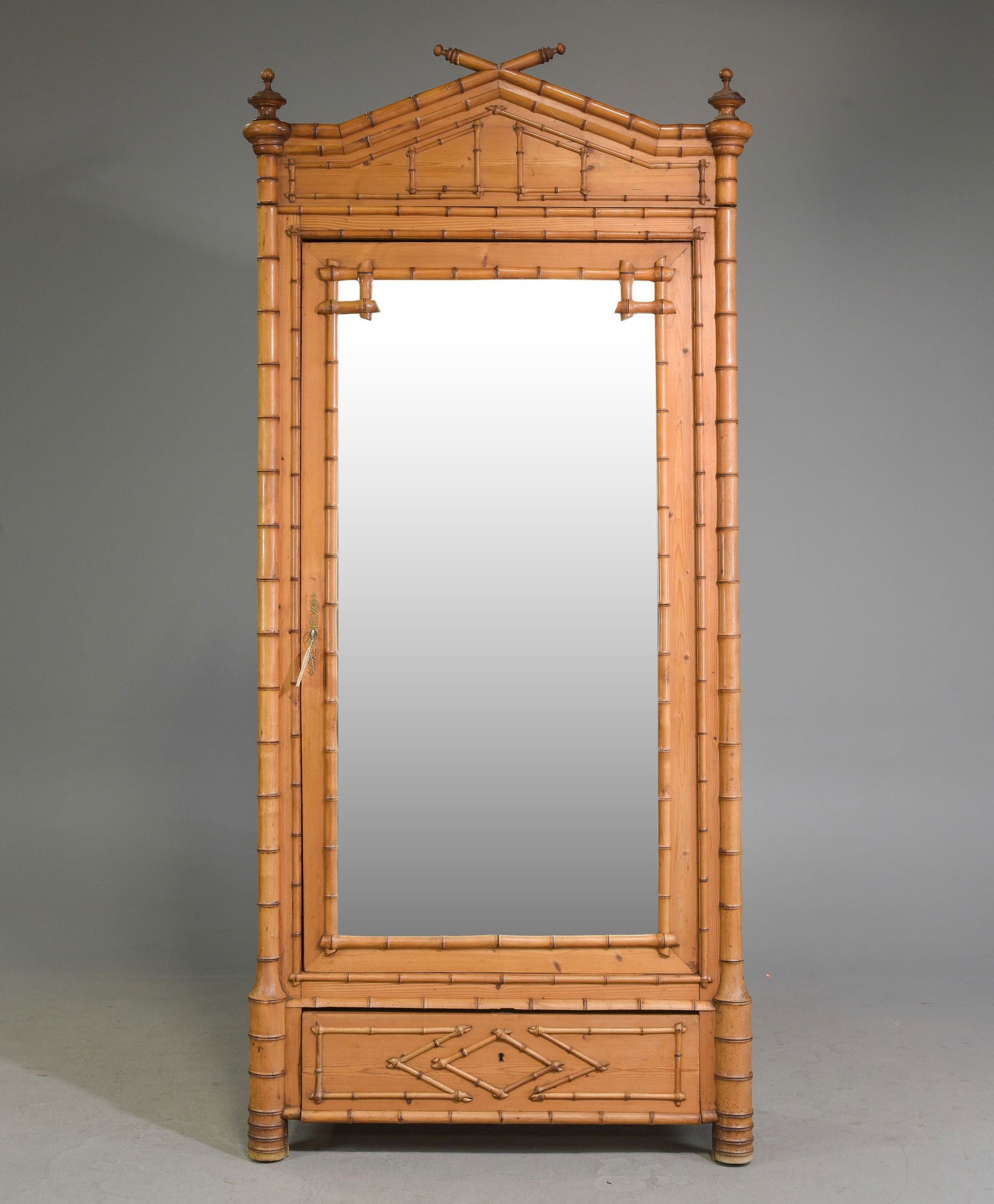 French Faux Bamboo Mirror Door Armoire (1 of 9)