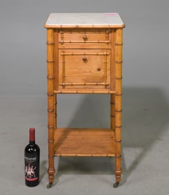 French Faux Bamboo Marble Top Nightstand