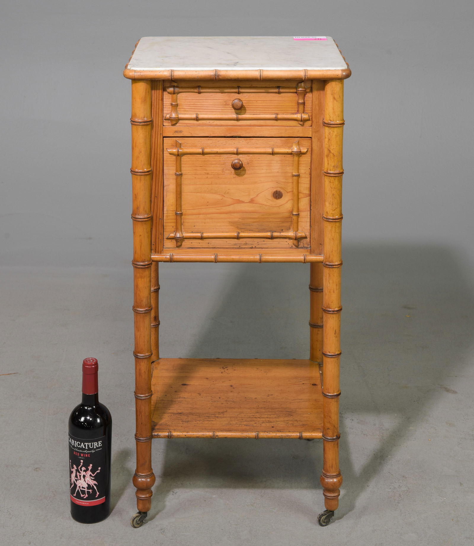 French Faux Bamboo Marble Top Nightstand (1 of 6)