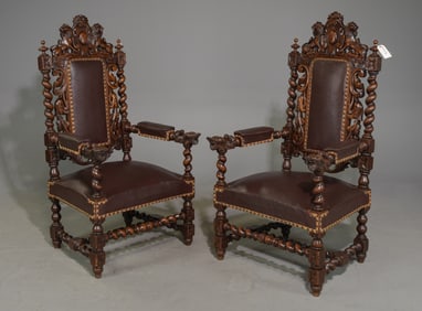Renaissance Style Pair of French Twist Arm Chairs