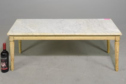 Louis XVI Style White Marble Top Coffee Table