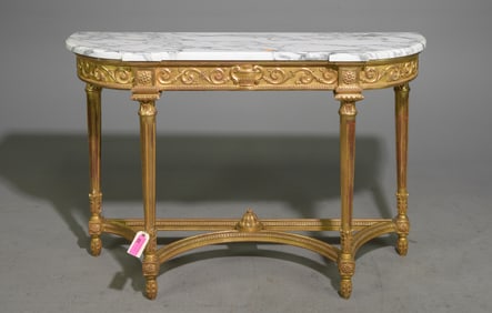 Louis XVI Style White Marble Top Hall Table