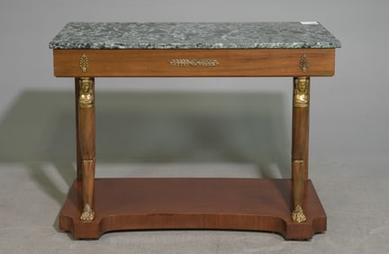 Empire Style Mahogany Marble Top Hall Table / Console