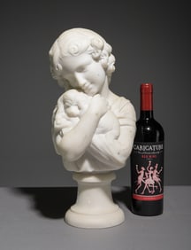 French Marble / Stone Youth Bust with Dog