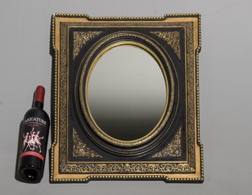 French Black & Gold Framed Small Mirror