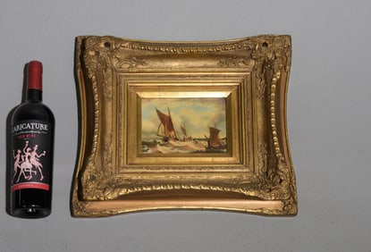 French Gold Framed Acrylic on Board - Ships