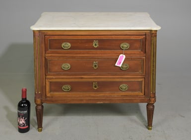 Louis XVI Style White Marble Top Small Chest