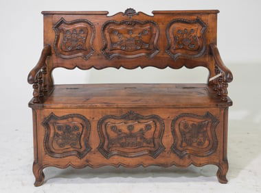 Louis XV Style Walnut Hall Bench with Lift Seat