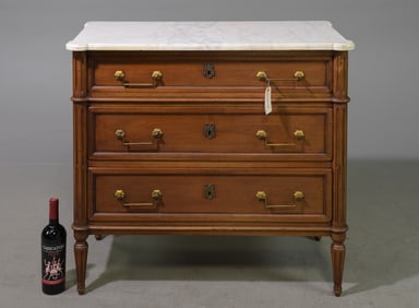 Louis XVI Style White Marble Top Small Chest