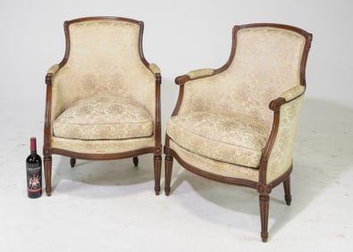 Louis XVI Style Pair of Walnut Bergere Chairs