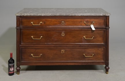 Louis XVI Style Large Marble Top Chest