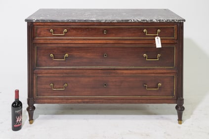 Louis XVI Style Marble Top Mahogany Chest