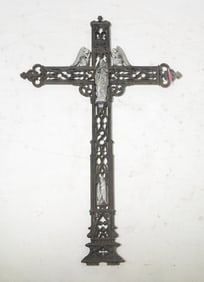 French Large Iron Cross with The Virgin Mary