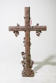 French Tubular Iron Cross with Vine Motif