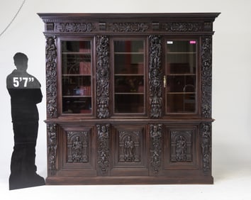 Renaissance Style Finley Carved Oak Bookcase