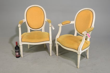 Louis XVI Style Pair of Painted Arm Chairs
