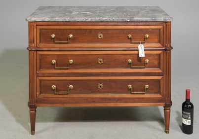 Louis XVI Style Marble Top Three Drawer Chest