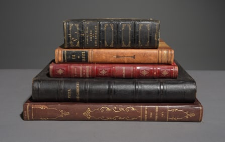 5 Antique Assorted Large European Books