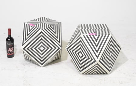 Pair of Geometric Bone Inlaid Tables / Stands