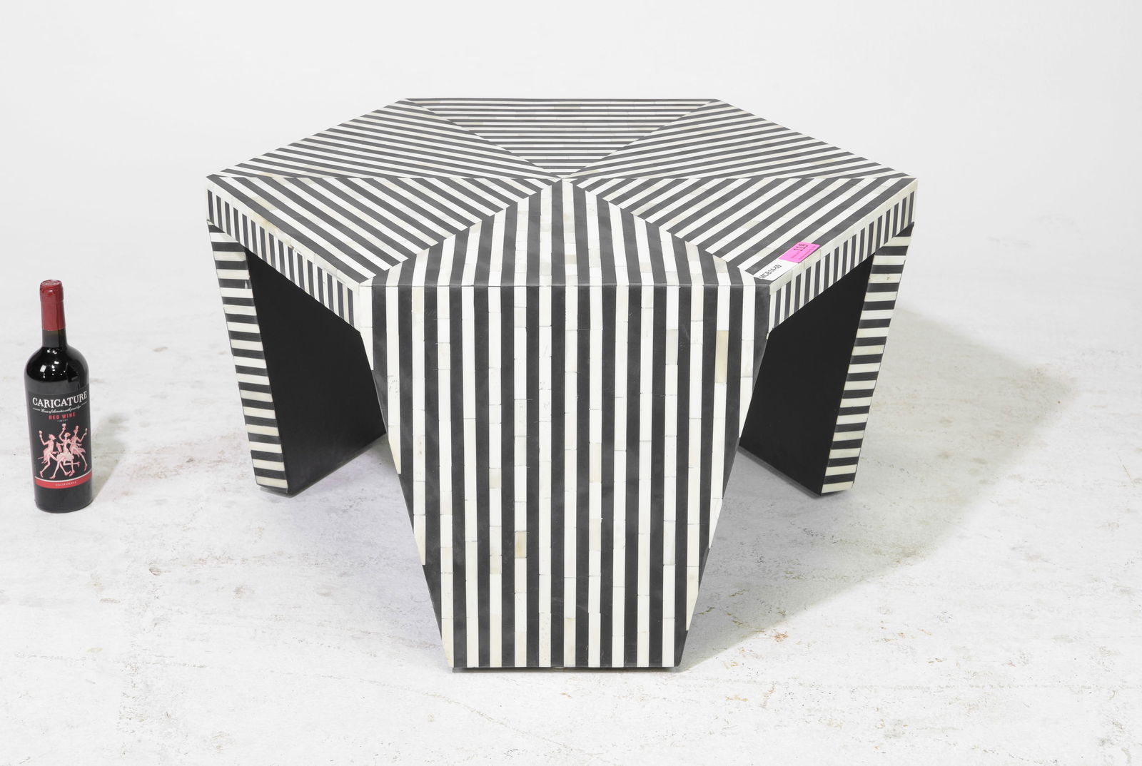 Bone Inlaid Black & White Striped Coffee Table: Modernist Bone Inlaid Black & White Striped Coffee / Cocktail Table - 18.5 in tall x 35 x 30.5