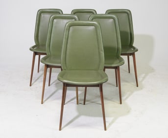 French Modern Style Set of 6 Green Vinyl Dining Chairs