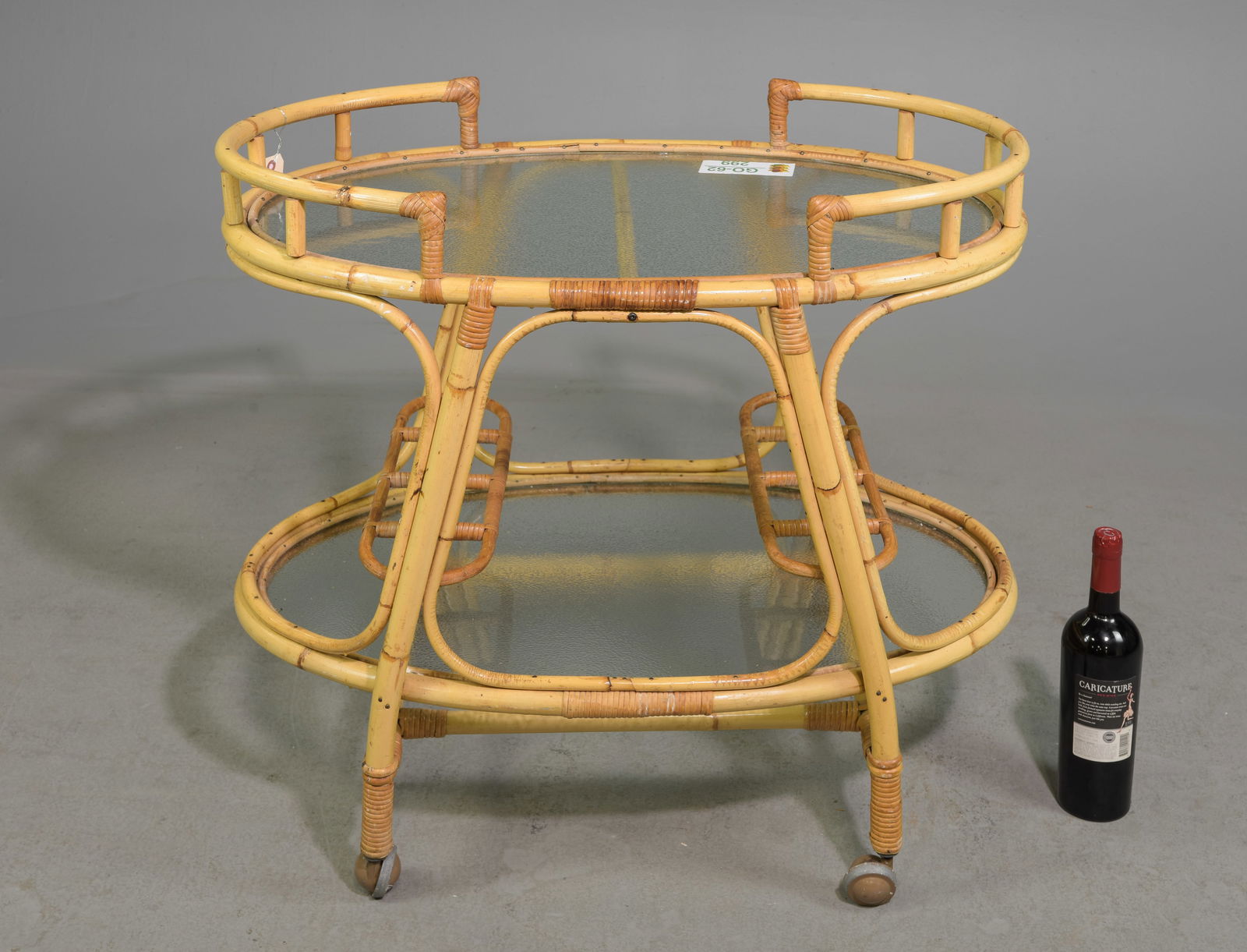 Bamboo & Glass Oval Two Tier Bar Cart / Trolley (1 of 4)