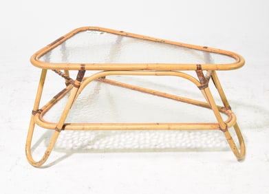 Bamboo & Glass Two Tier Triangular Coffee Table