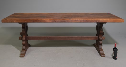 French Solid Oak Heavy Trestle Base Table