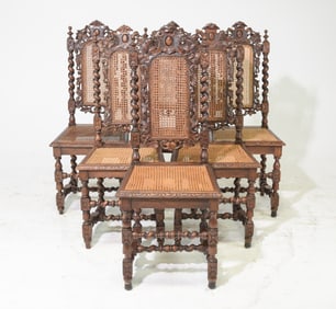 Louis XIII Style Set of 6 French Twist Dining Chairs