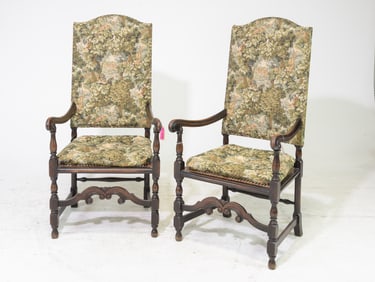 French Pair of High Back Cane Seat Fireside Chairs