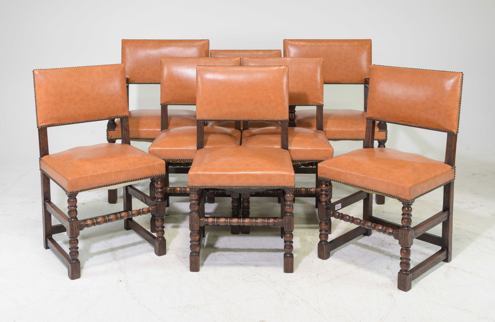 Spanish Style Set of 8 Oak Dining Chairs (1 of 4)