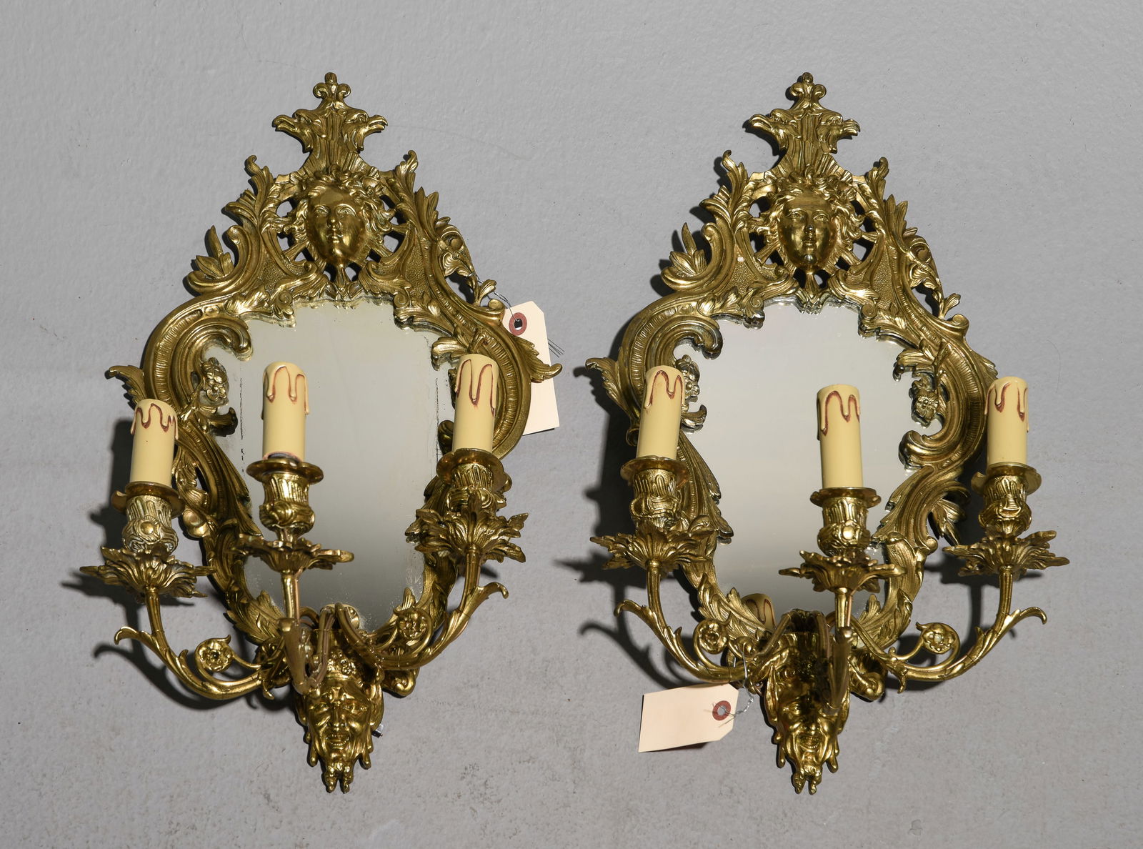 French Pair of Brass Finished Mirrored Sconces (1 of 8)