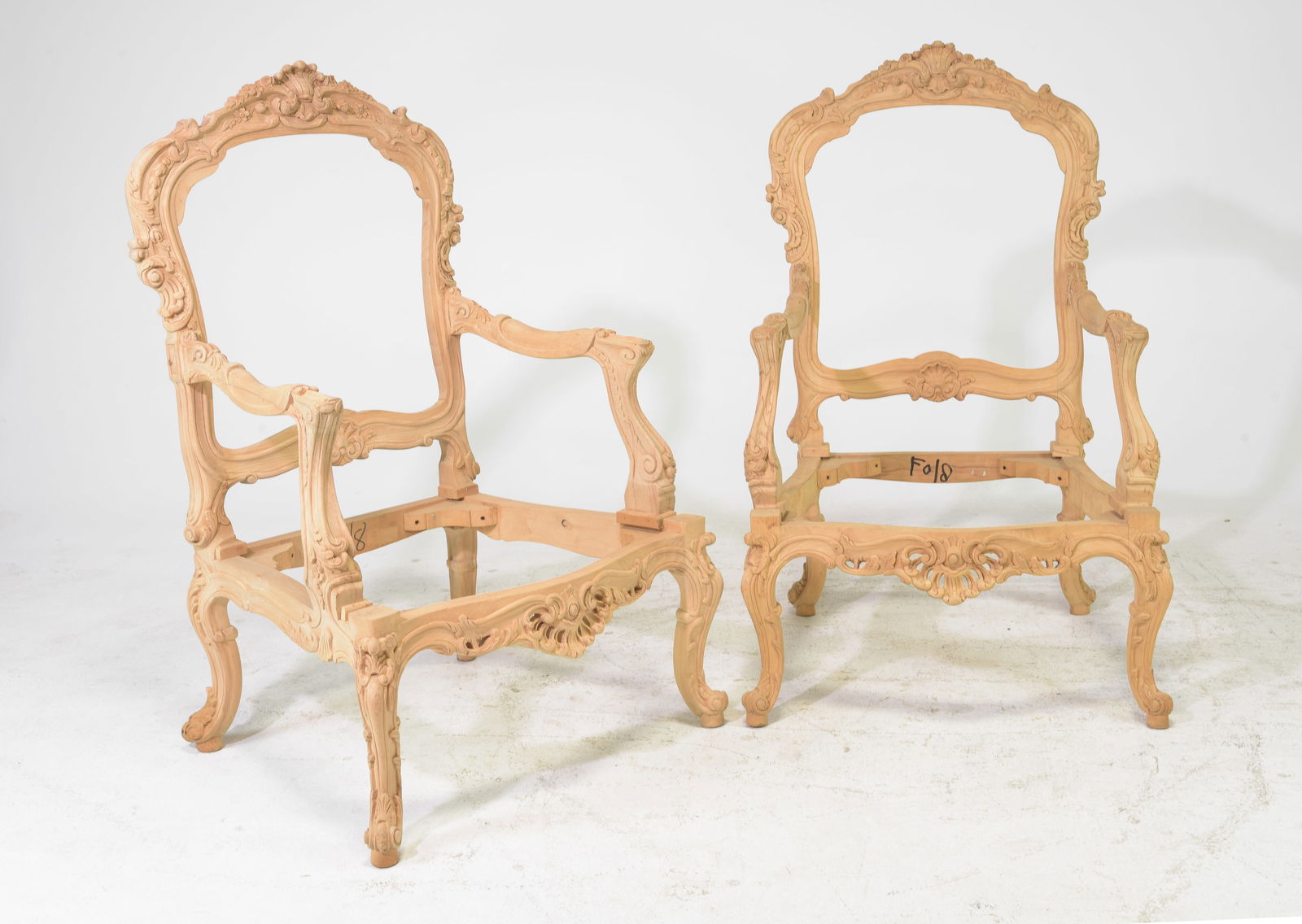 French Style Pair Of Carved Arm Chair Frames (1 of 5)