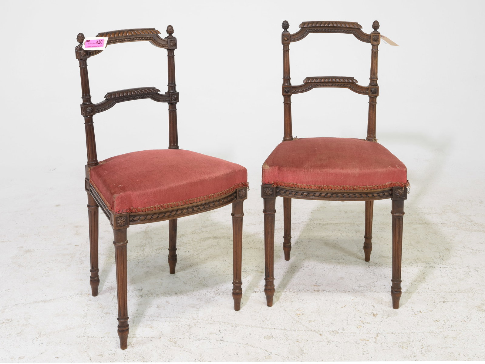 Louis XVI Style Pair of Occasional Chairs: French Louis XVI Style Pair of Occasional Chairs - 33 in tall x 17 x 18, Seat height is 18 inches