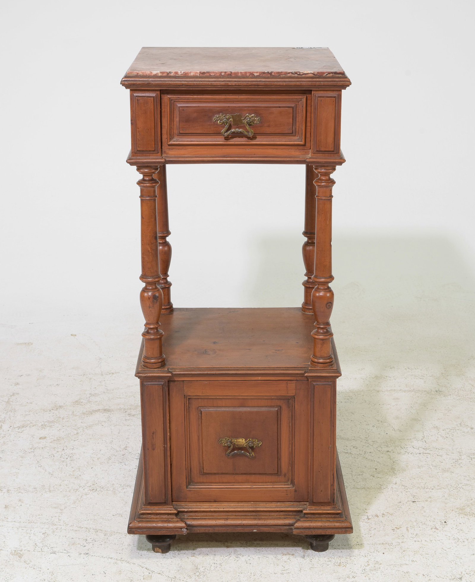 French Inset Marble Top Nightstand / Occasional Stand: French Inset Marble Top Nightstand / Occasional Stand - 38 in tall x 16 x 16