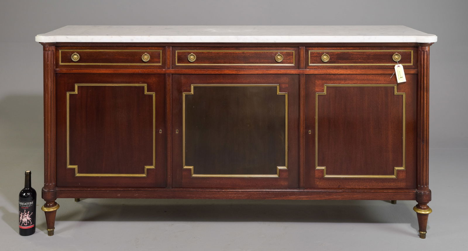 Louis XVI Style White Marble Top Mahogany Sideboard