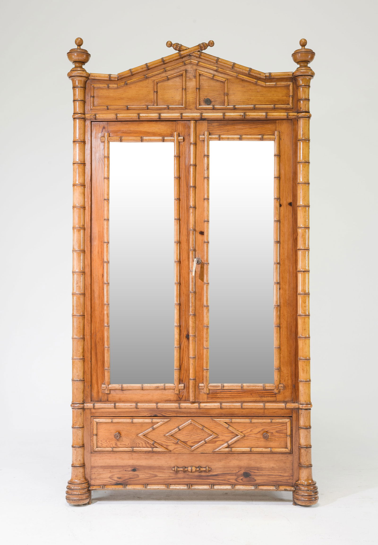 French Faux Bamboo Double Mirror Door Armoire (1 of 7)