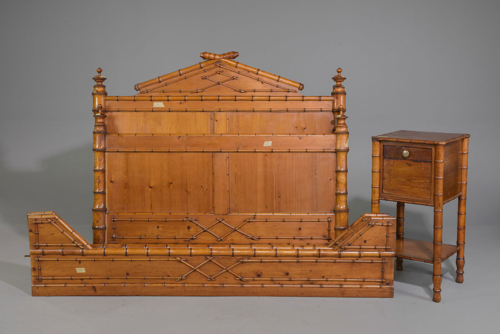 French Faux Bamboo Bed with Rails & Nightstand (1 of 6)