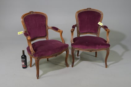 Louis XV Style Pair of Walnut Arm Chairs