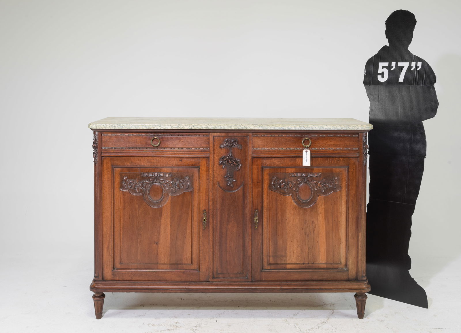 Louis XVI Style Carved Walnut Marble Top Buffet (1 of 9)