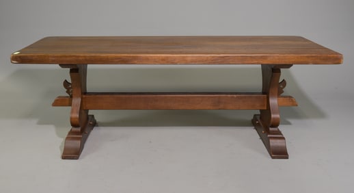 French Solid Oak Trestle Base Monastery Table