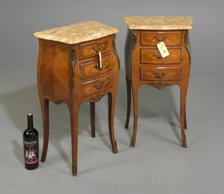 Louis XV Style Pair of Marble Top Inlaid Chests